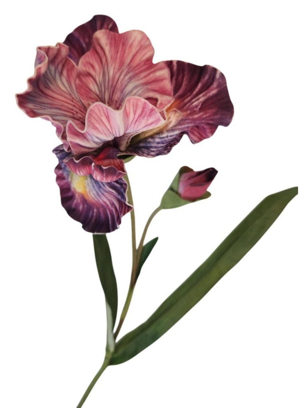 Artificial Iris Flower 33 Inch Tall Purple Faux Iris Stem Hand Painted Look Flor